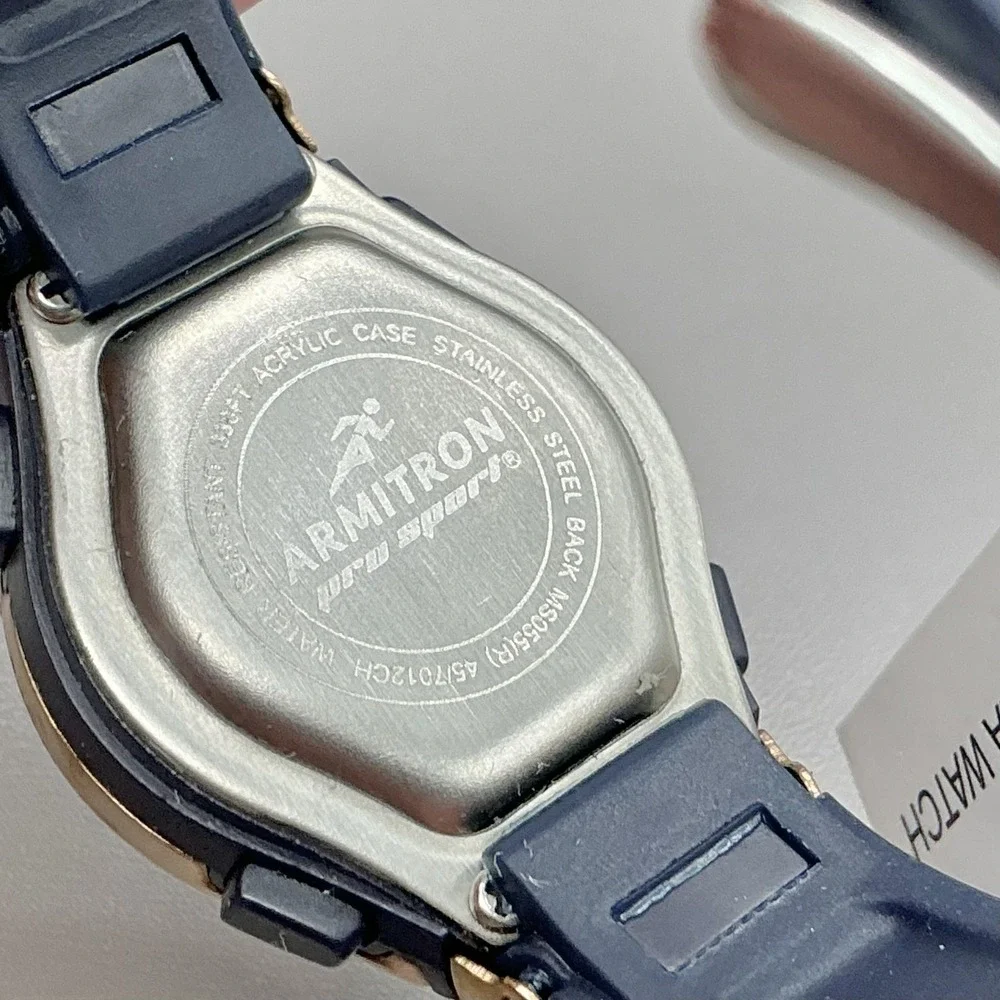 Armitron Watch Womens Digital Blue Resin Strap Gold Tone 100M WR Chronograph